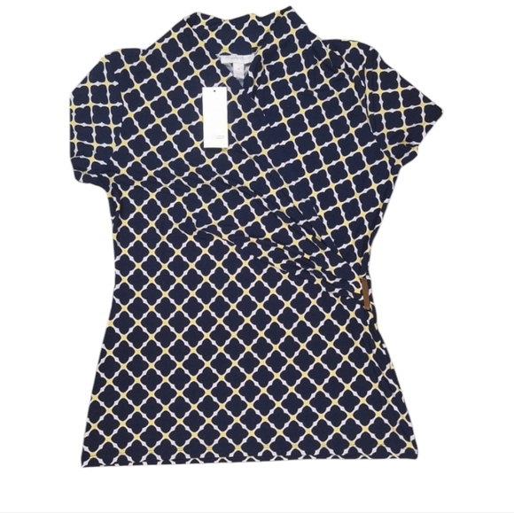 Charter Club Printed Blouse Top Womens Short Sleeve, New - Picture 1 of 11